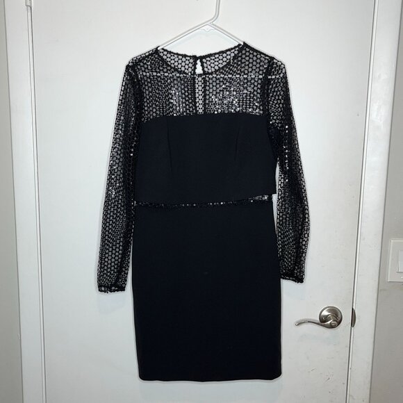 Aidan By Adrianna Papell Black Mesh Long Sleeve Sheath Dress Size 12 - Picture 3 of 9